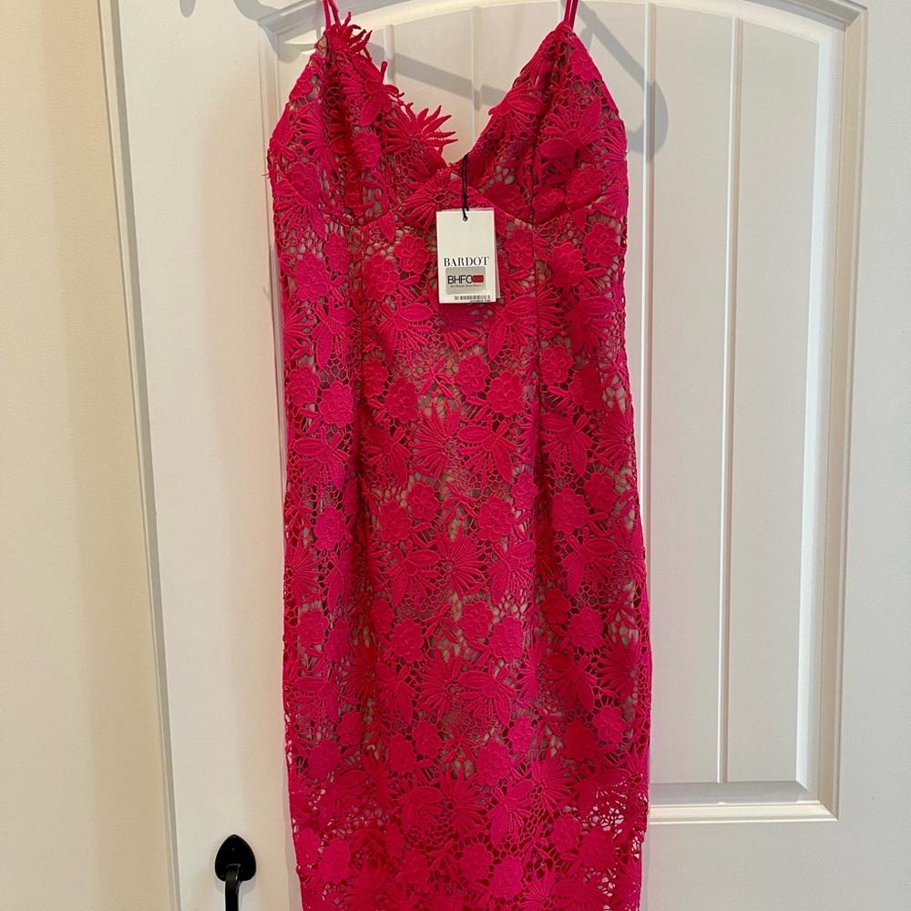 Tayla Lace Sheath Bardot Pink Lace Dress